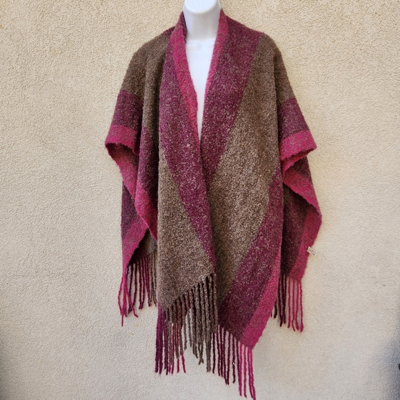 SUNDAYS Poncho Sweater One Size Pink Brown Draped Alpaca Luxury Made Peru - Picture 1 of 11